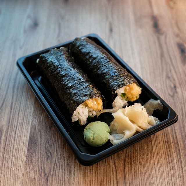 Spicy Scallop Hand Roll.